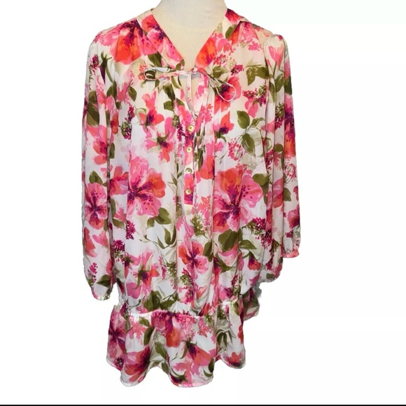 Jones New York Tops - Jones New York Pink Floral Blouse Top 1X